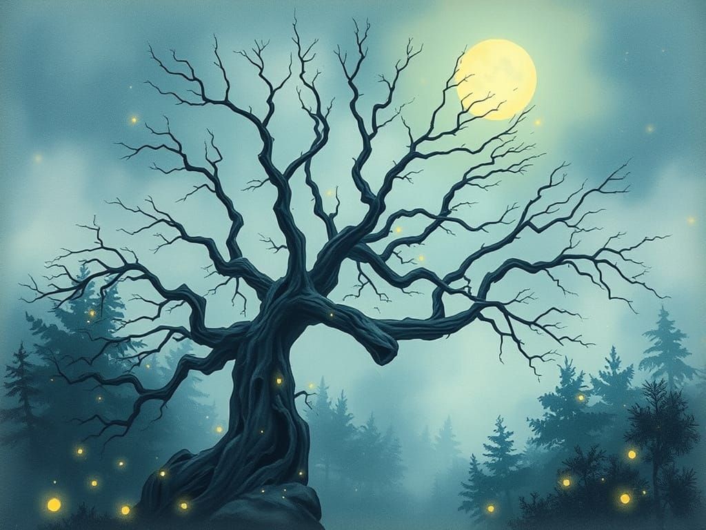 Whimsical Moonlit Forest Scene