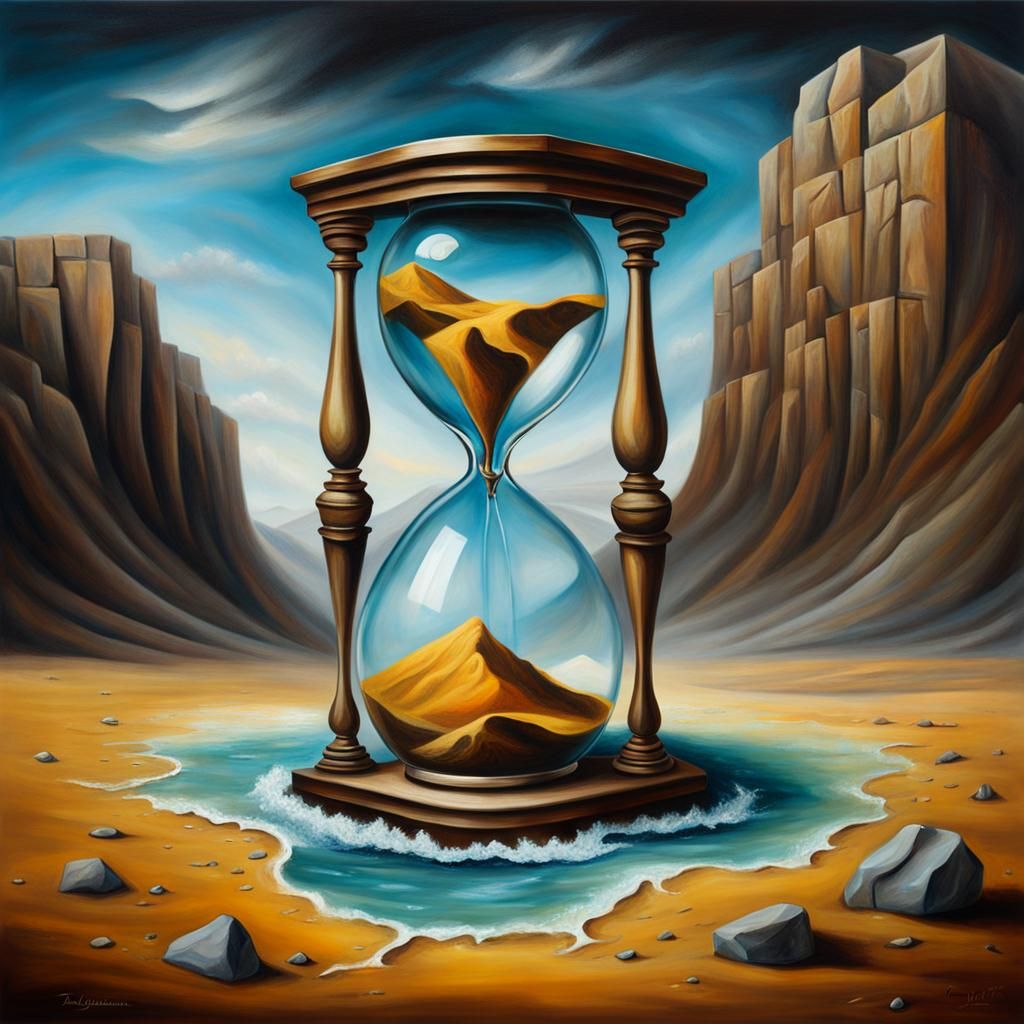 Surreal Landslide Hourglass in Oil on Canvas