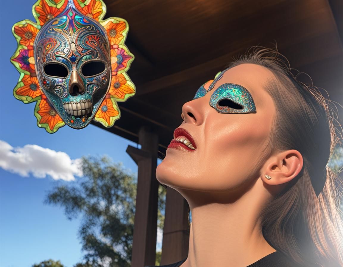 Day of the Dead Mask in Holographic Art Nouveau Style