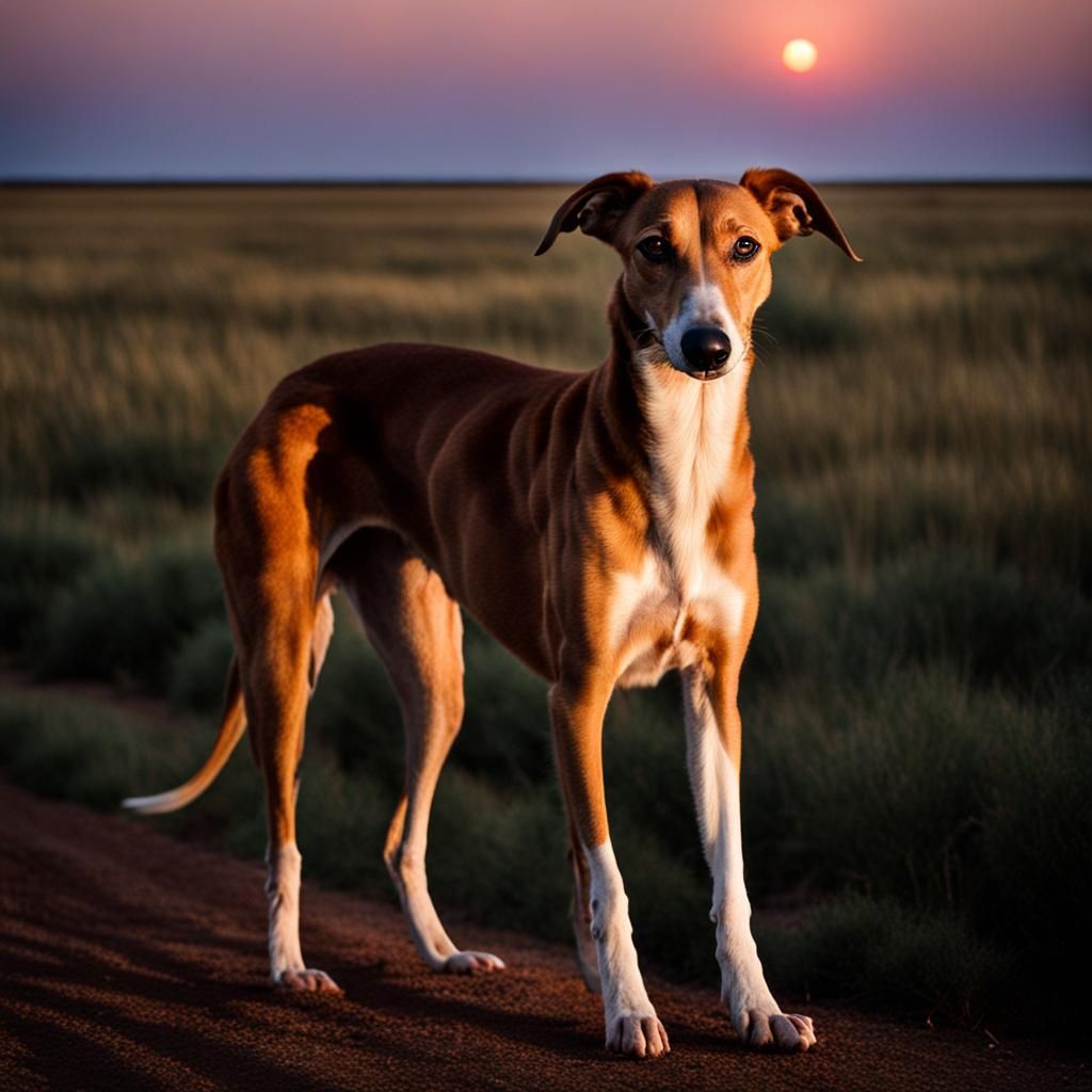 Greyhound Mix at Dusk on Texas Plains