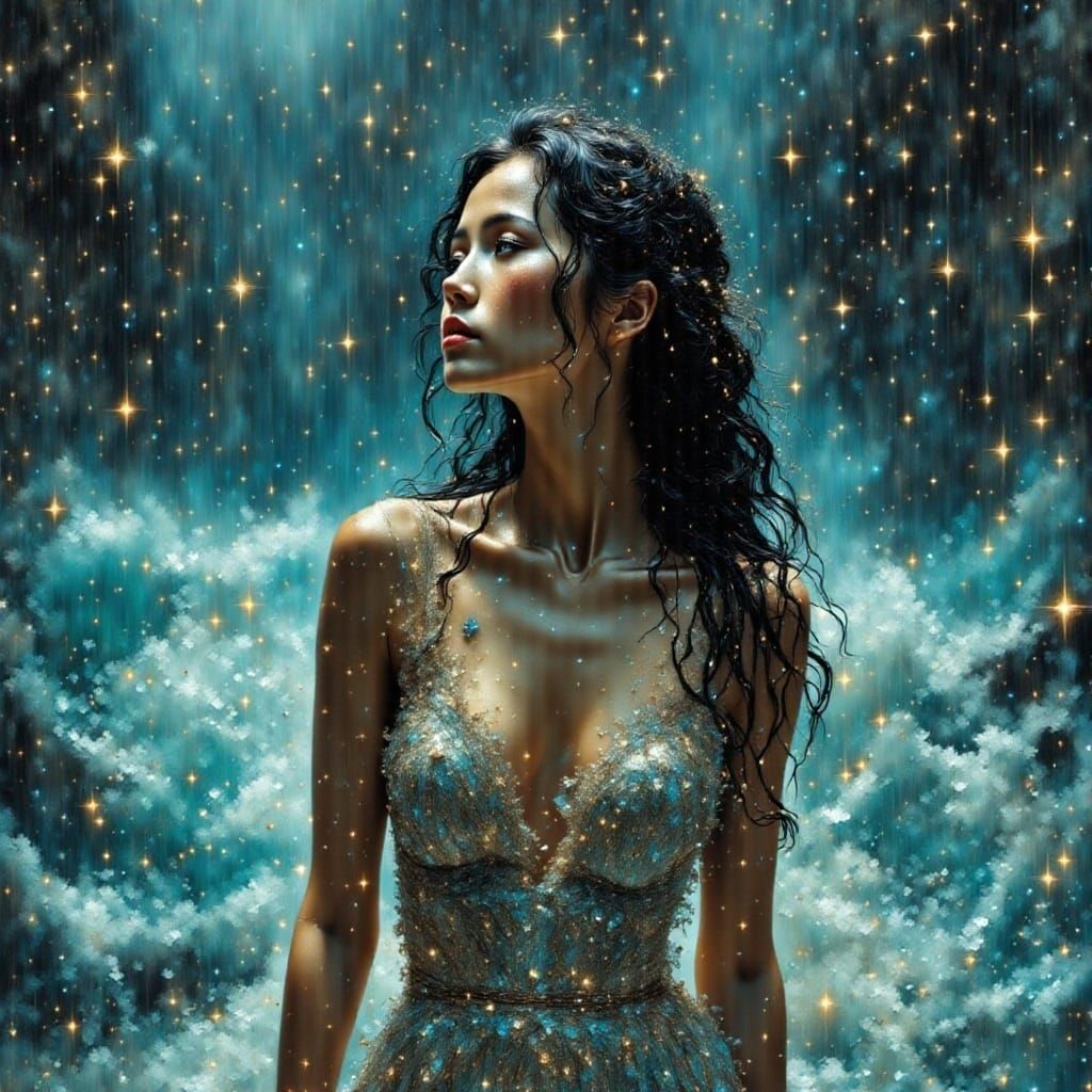 Woman in Stormy Sea: Dramatic Landscape Portrait