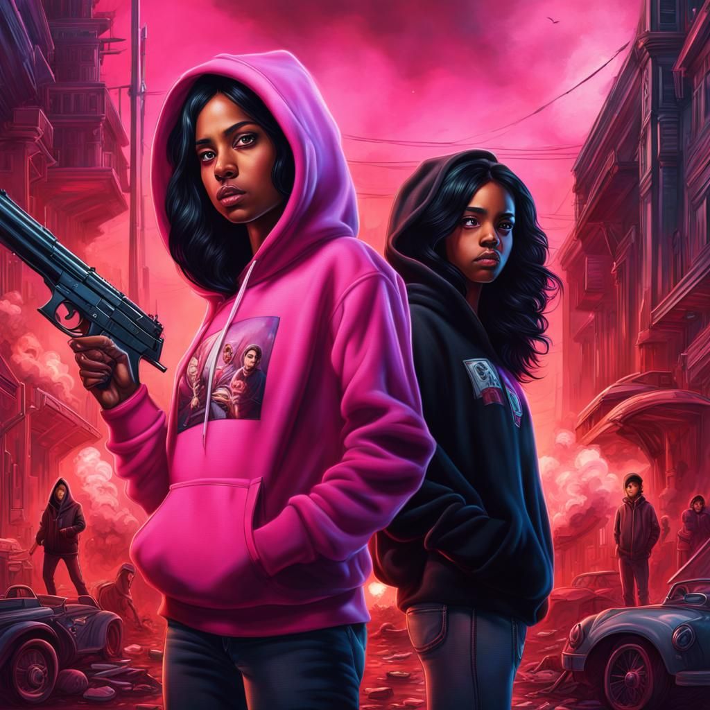 Dramatic Scene with Guns, Money, and Hoodies