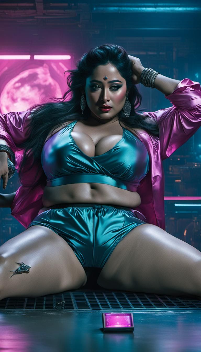Indian Actress in Cyberpunk Neon Style