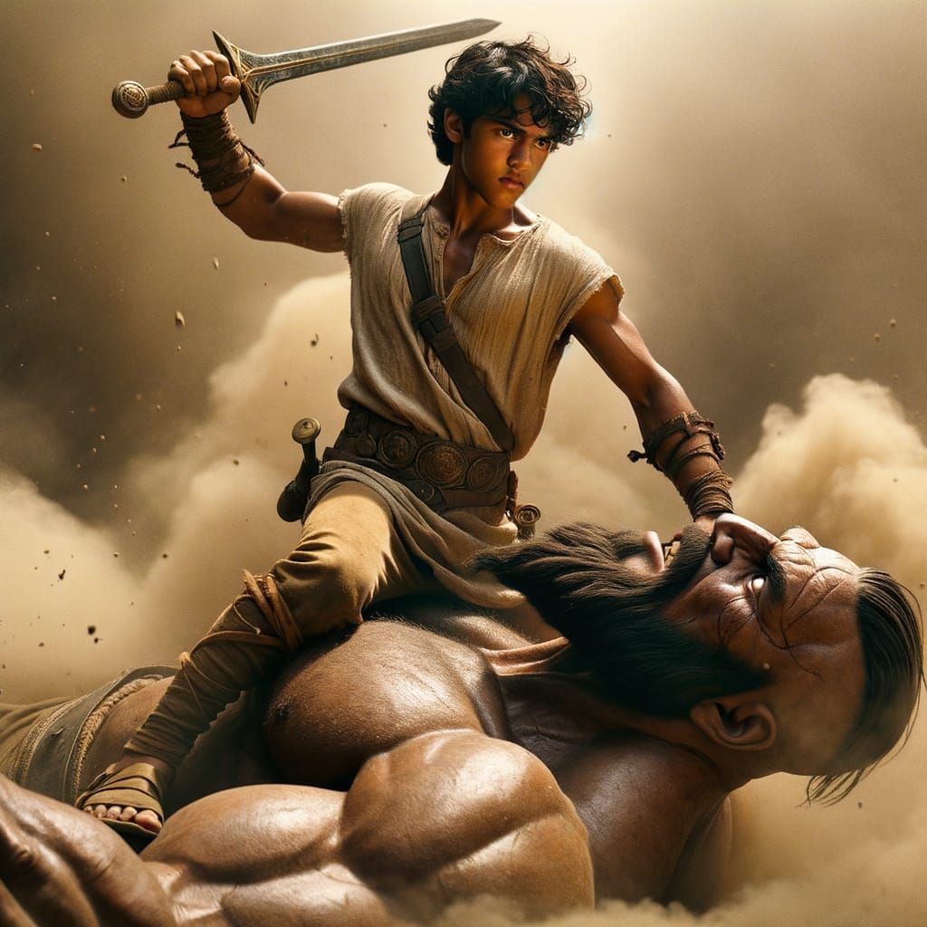 Strong South Asian Boy Triumphs Over Fallen Warrior in Ancie...