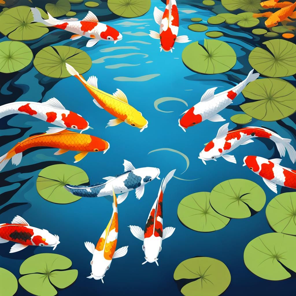 Stylized Koi Fish Pond with Cherry Blossoms