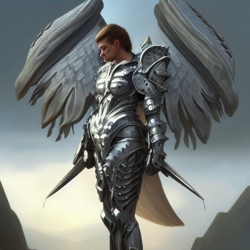 Armored Angel Portrait with Wings in Hyperrealism