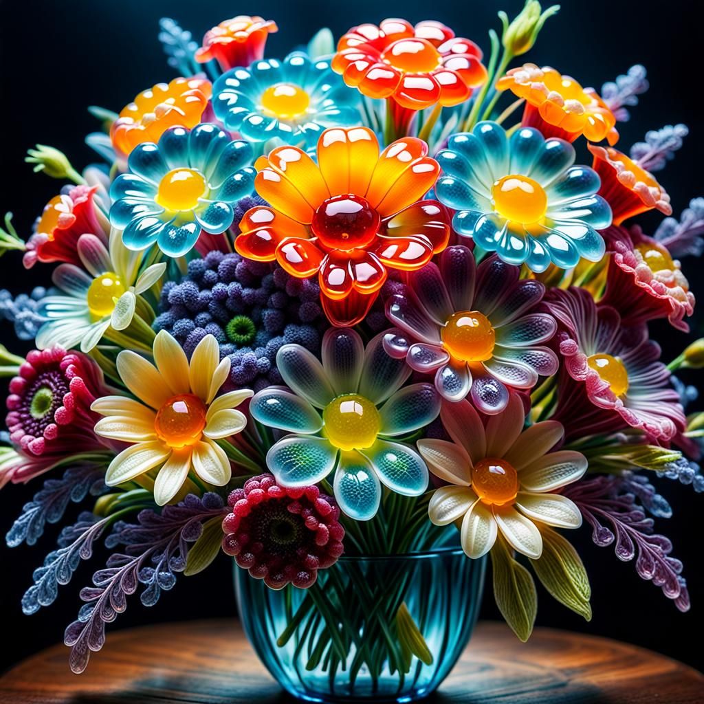 Hyperrealistic Jelly Flower Bouquet in HDR