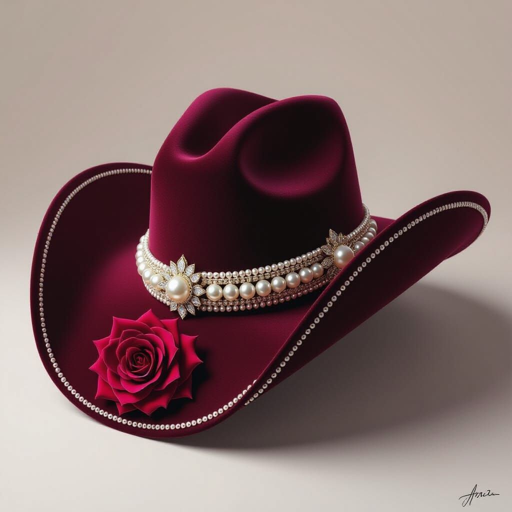 Luxury Rose Cowboy Hat with Pearl Embellishments