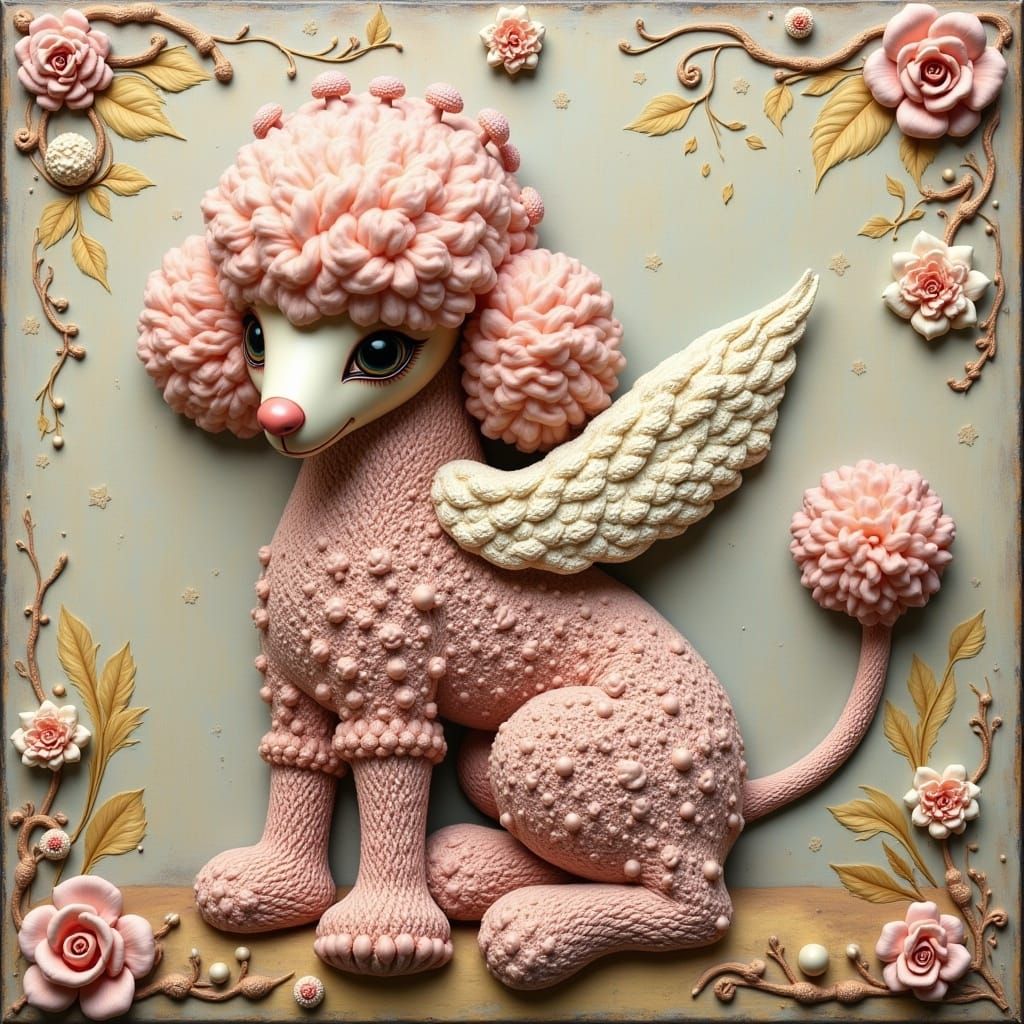 Surreal Whimsy: A Freshly Groomed Poodle in Oil on Canvas