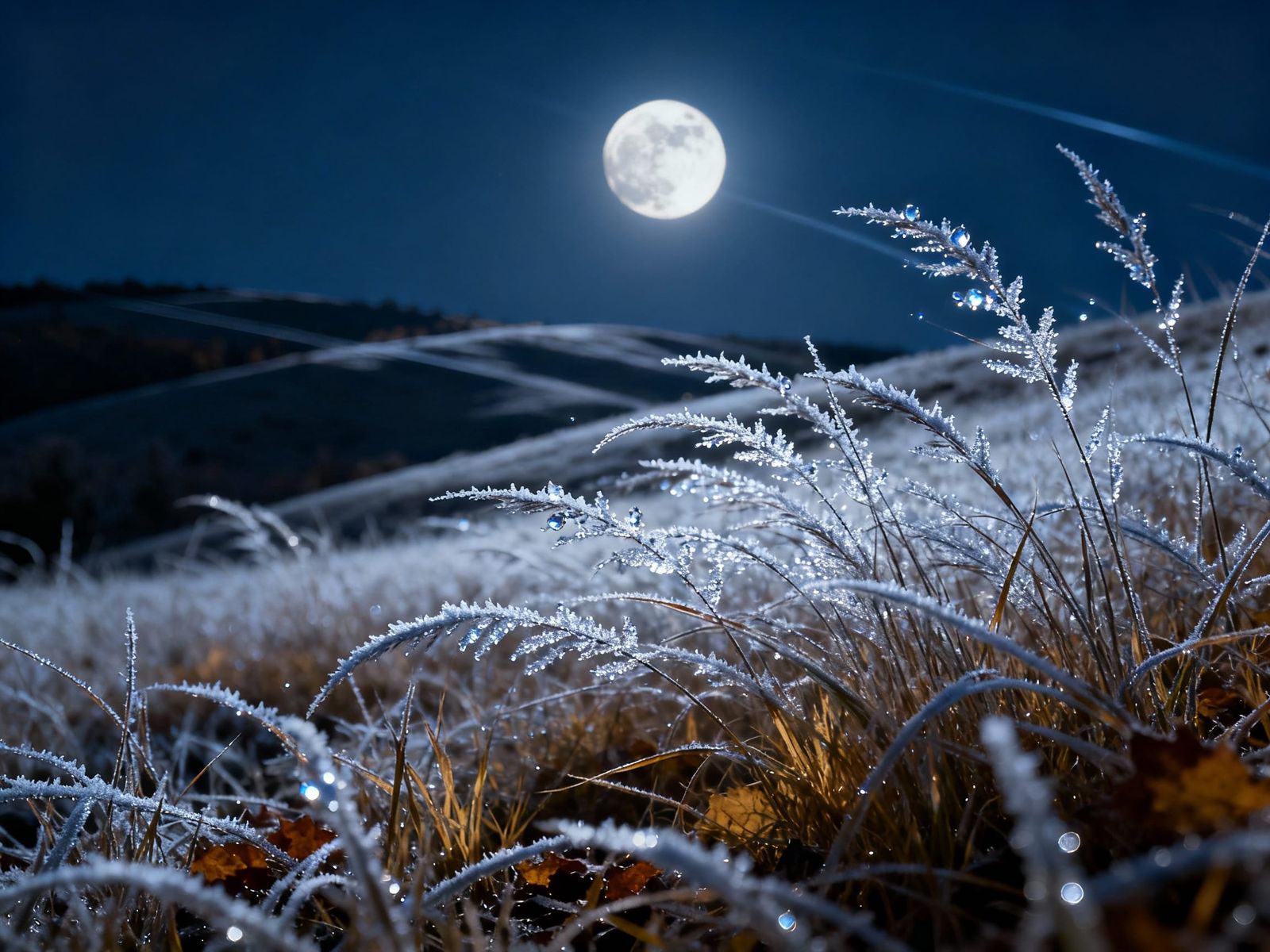Moonlit Frosty Fields at Midnight