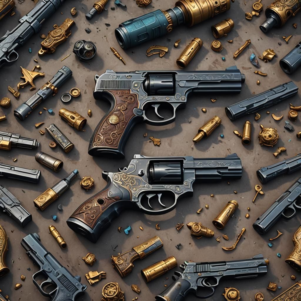 Detailed Pistol Matte Painting in Deep Color