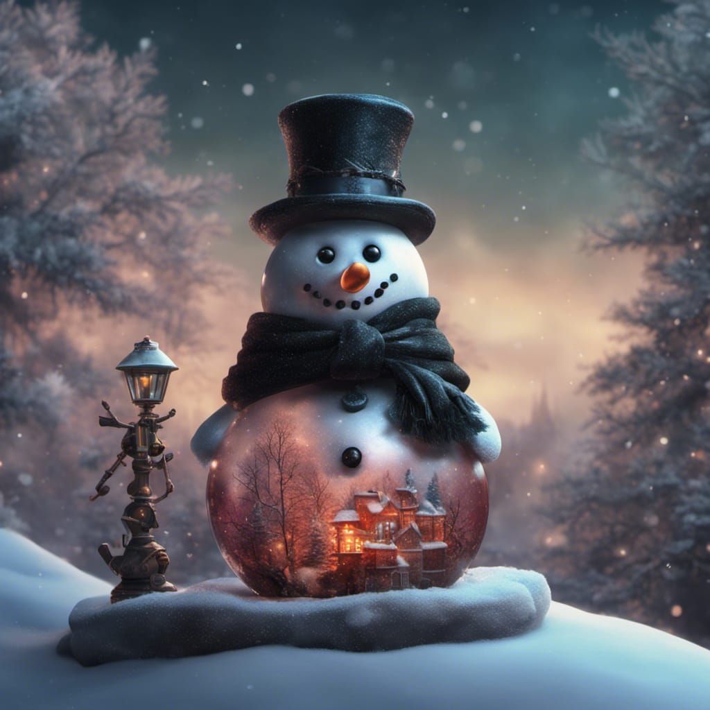 Snowman in Snow Globe, Storybook Style