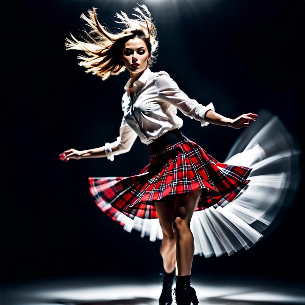 Dynamic Plaid Skirt in Long-Exposure Photography