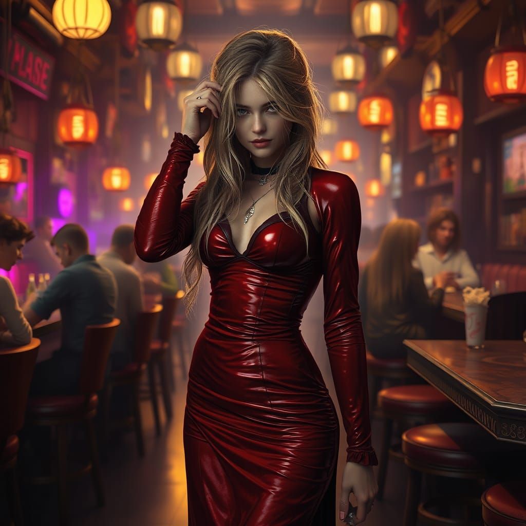 Woman in Retro Bar, Dark Fantasy Concept Art