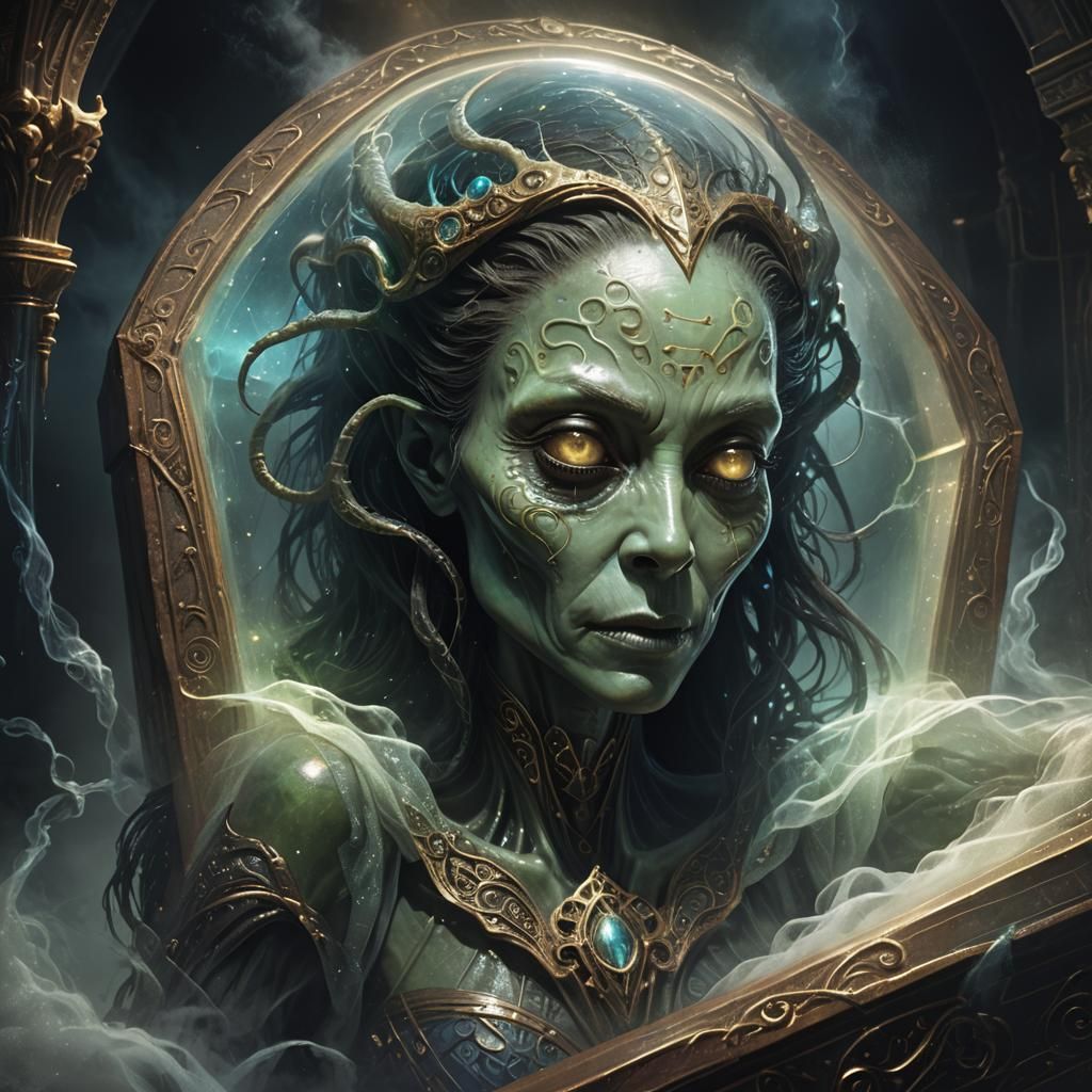 Alien in Coffin Expressing Fear, Digital Art