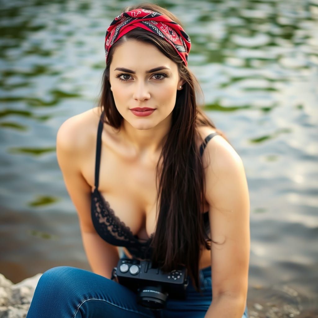 Serene Woman by the Water in Portrait Style