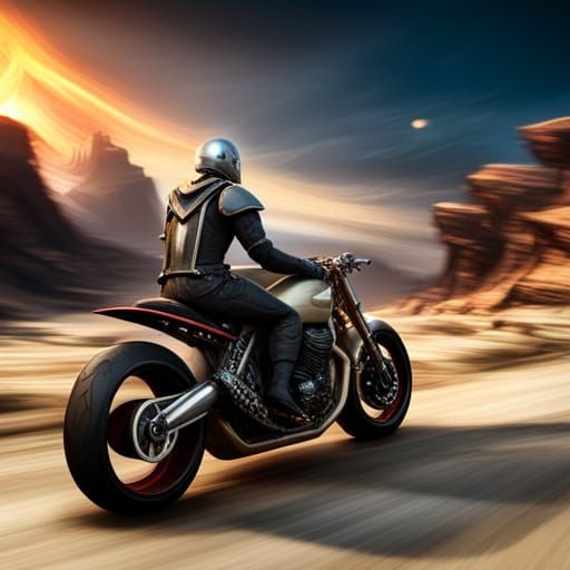 Knight on Daytona Bike: Detailed Fantasy Concept Art