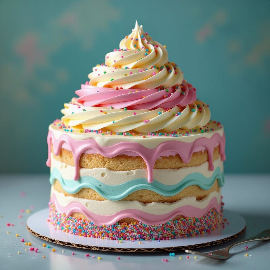 Colorful Ice Cream Cake in a Whimsical Style