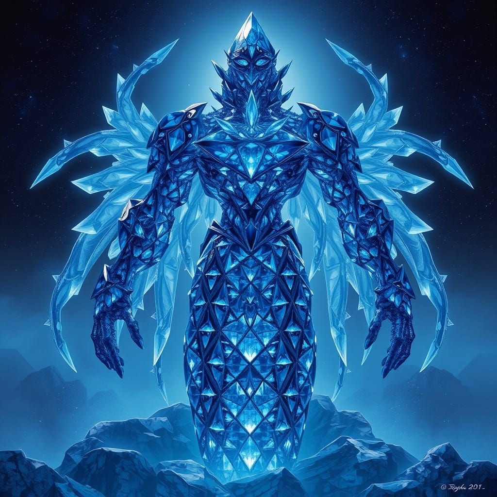 A Majestic Sapphire Golem in Art Nouveau Style