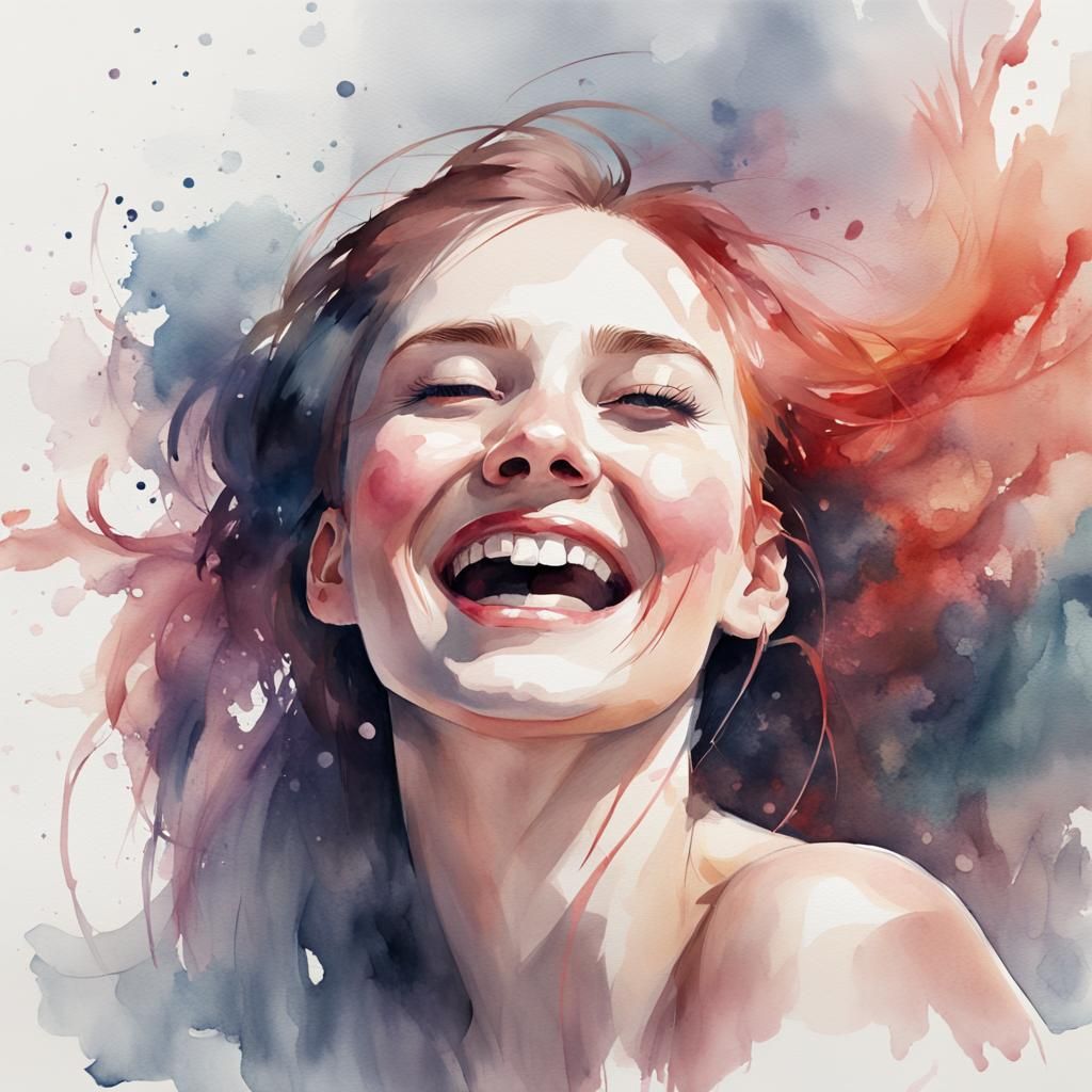 Joyful Woman Portrait in Watercolor Style