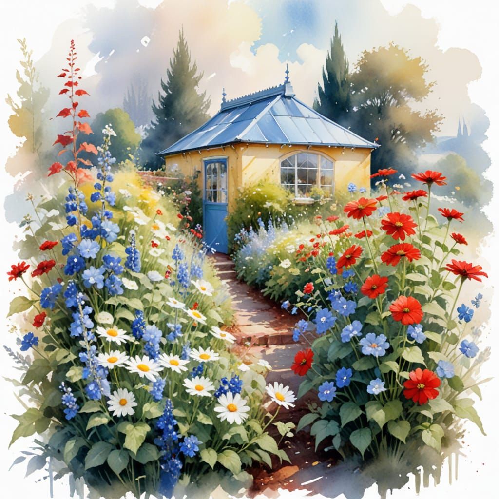 Vibrant English Garden in Watercolor