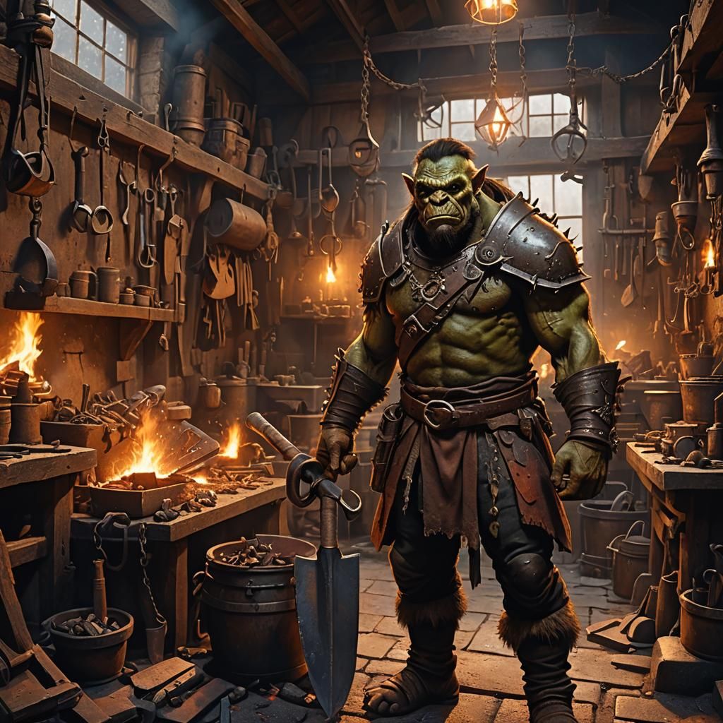 Orc Blacksmith in Warm Golden Light