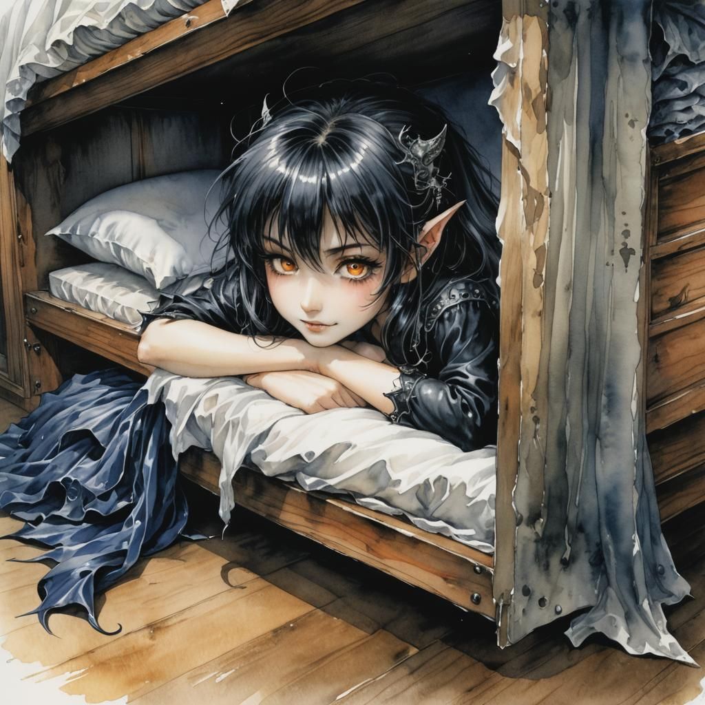 Demon-Fairy Hiding, Watercolor Horror Manga Style