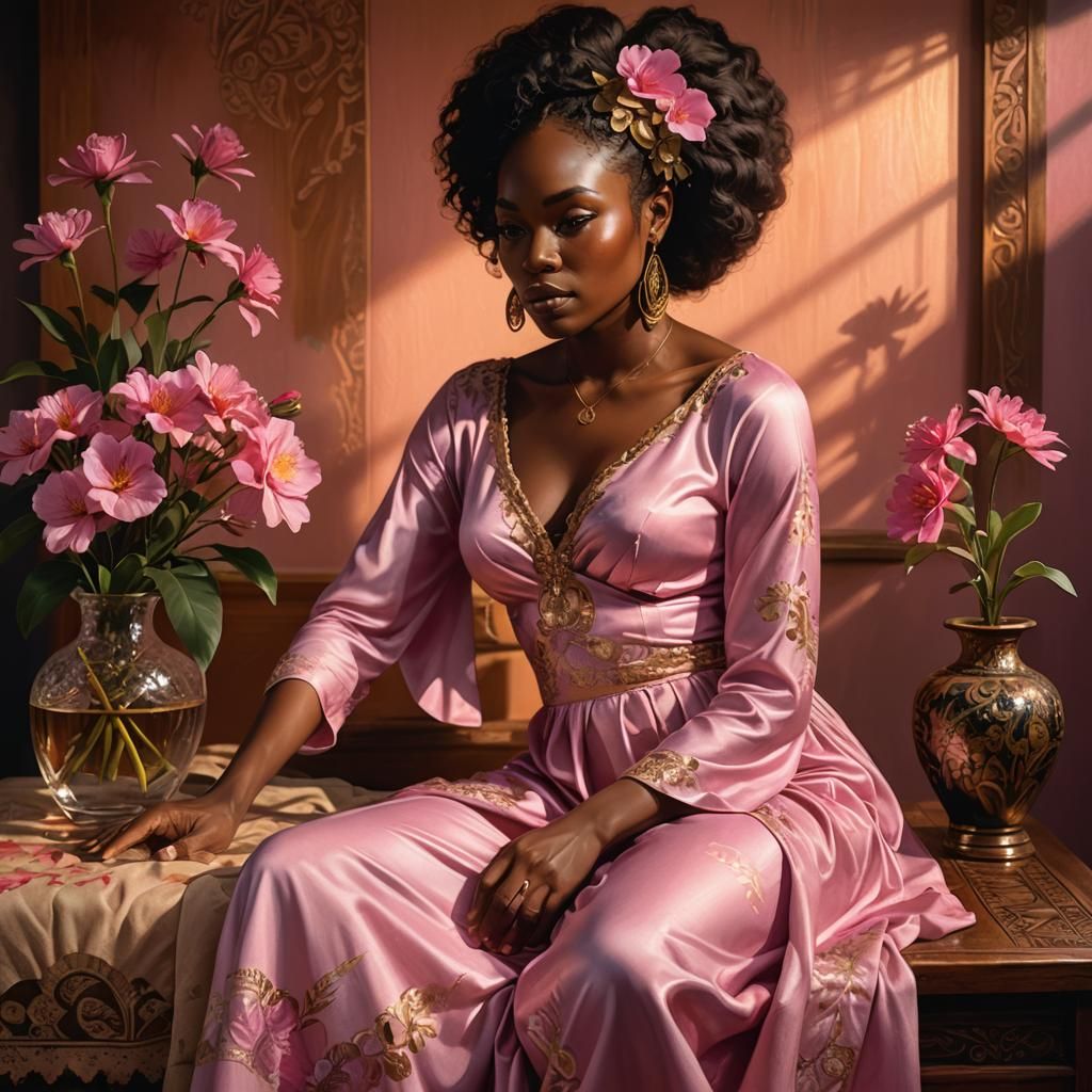 Seductive African Woman in Pink Dress: Hyper-realistic Art