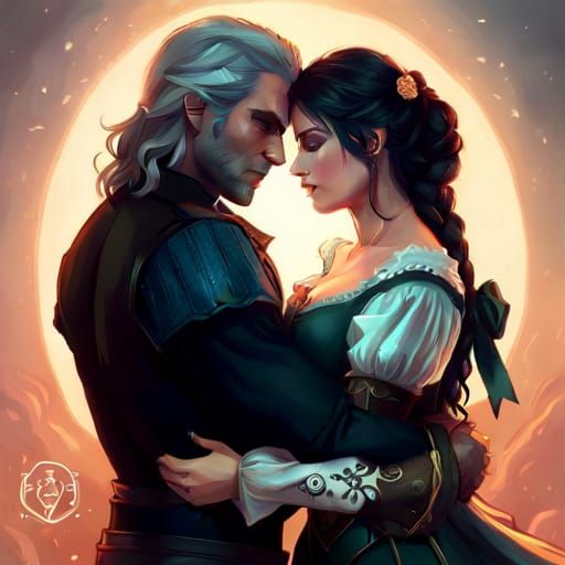 Steampunk Geralt and Yennefer Rococo Style