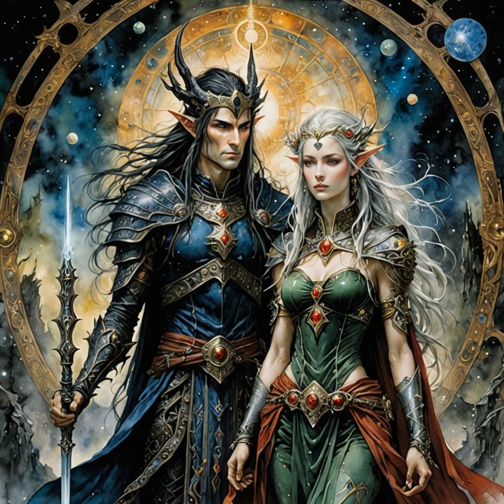 High Elf Gods in Watercolor Cosmos