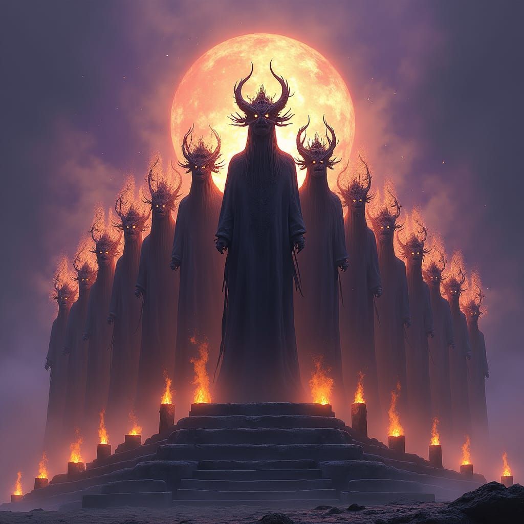 Yaksha Generals with Ethereal Lanterns in Dark Fantasy Style