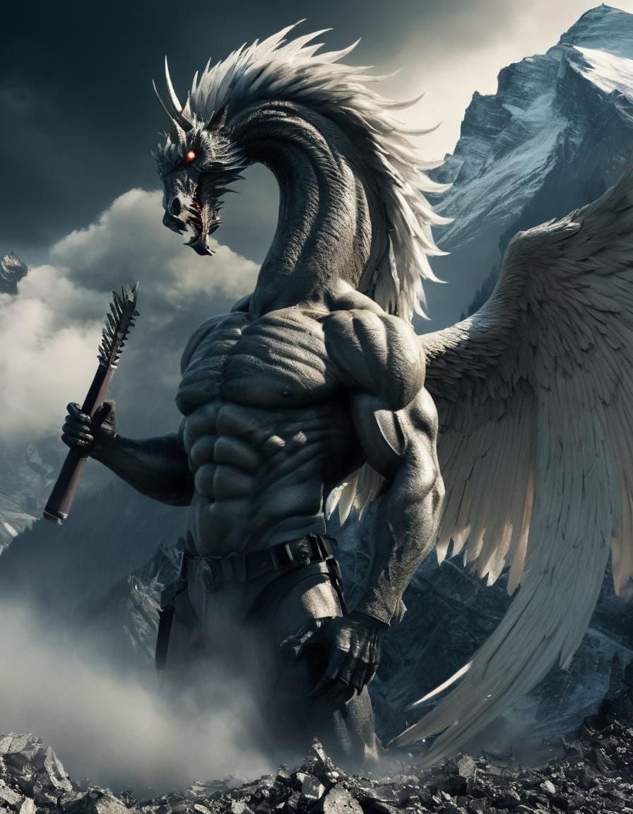 Apocalyptic Angel Rises Through Crumbling Alps