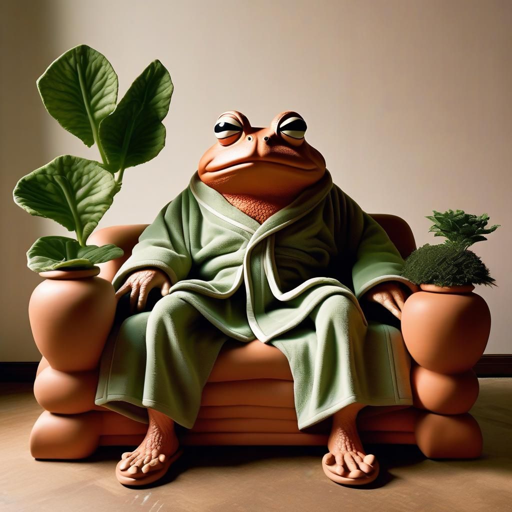 Toad Planter in Bathrobe on Couch