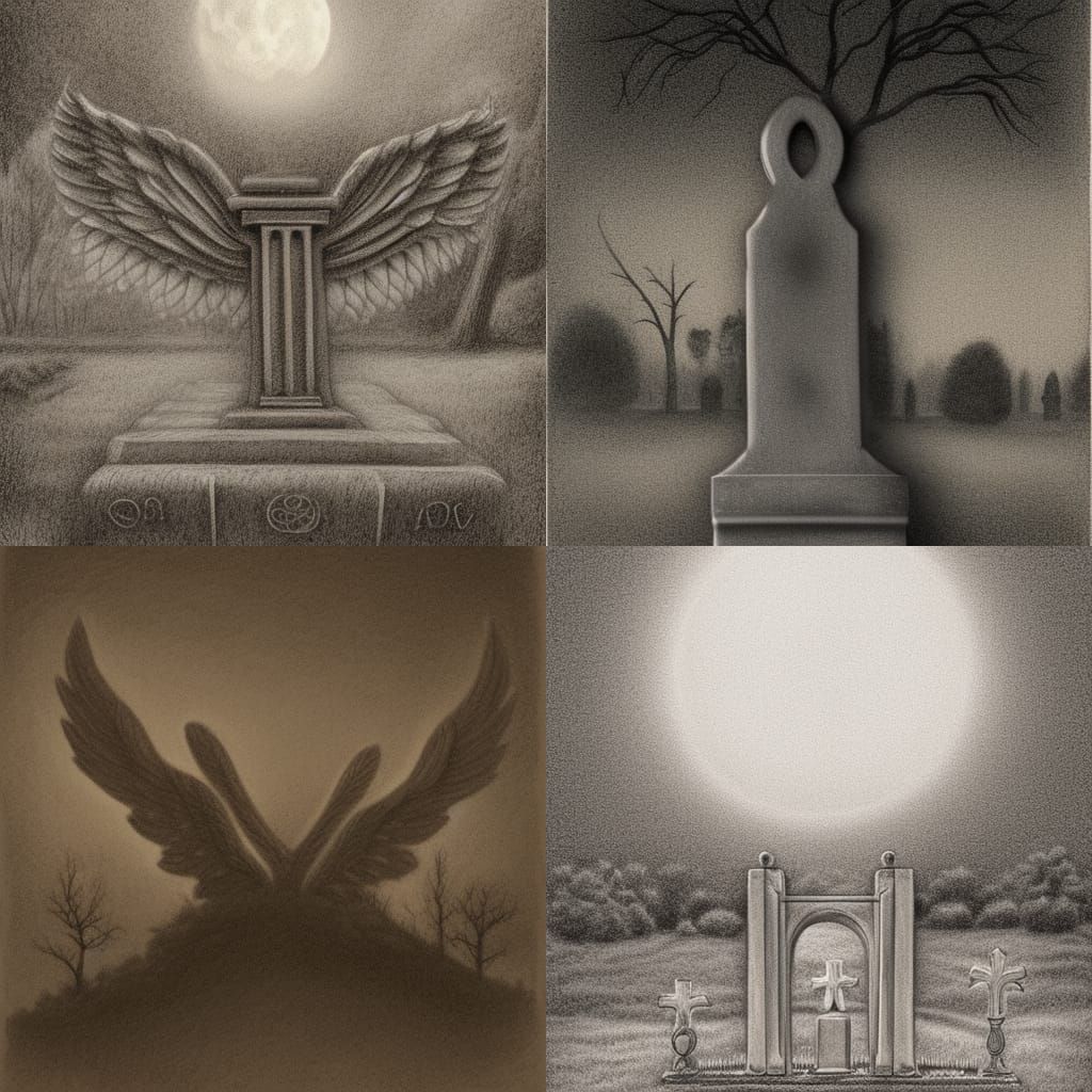 Sepia Victorian Headstone with Angel Wings