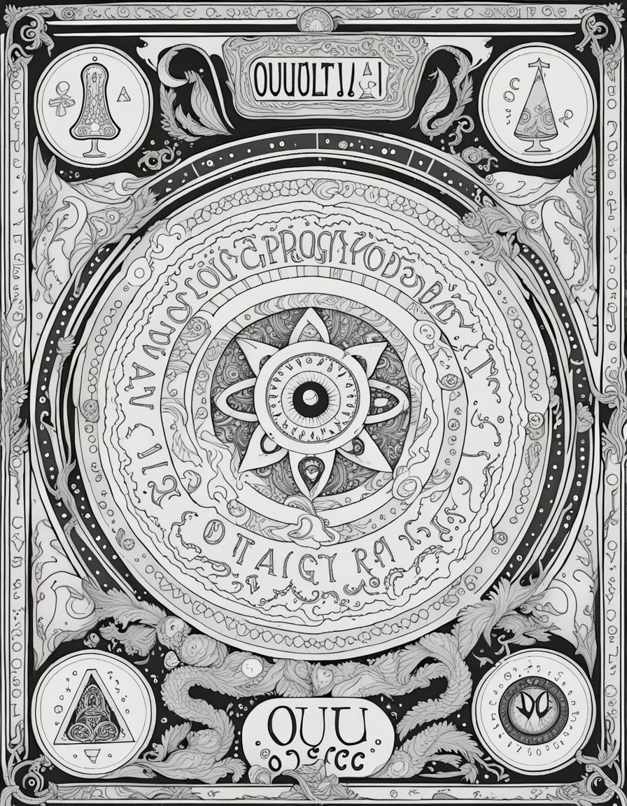 Intricate Ouija Board Coloring Page with Tarot Elements
