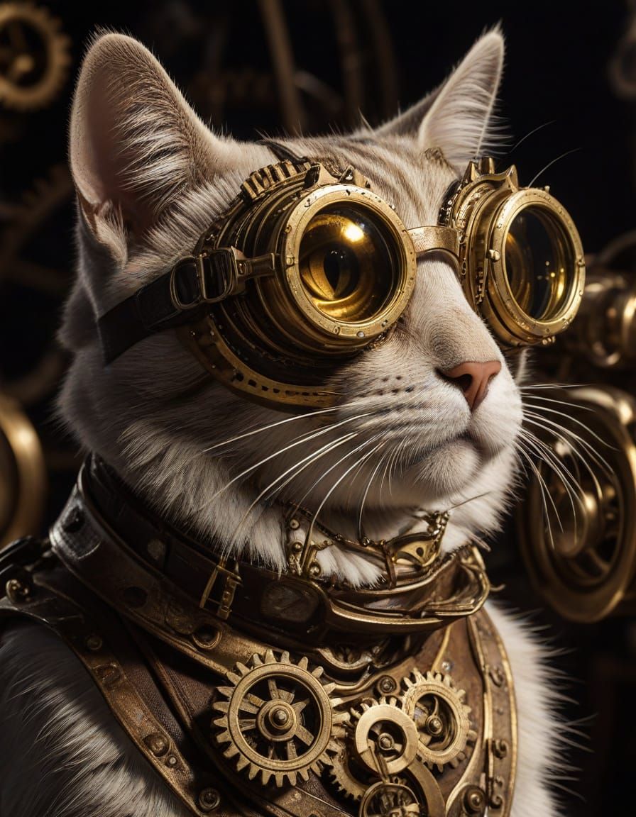 Steampunk Cat on Time Machine Gears