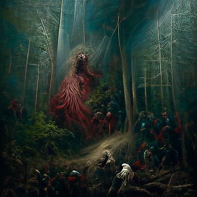 Banshee in Dark Forest: Horror Art