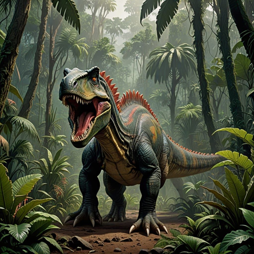 Spinosaurus in Lush Jurassic Jungle