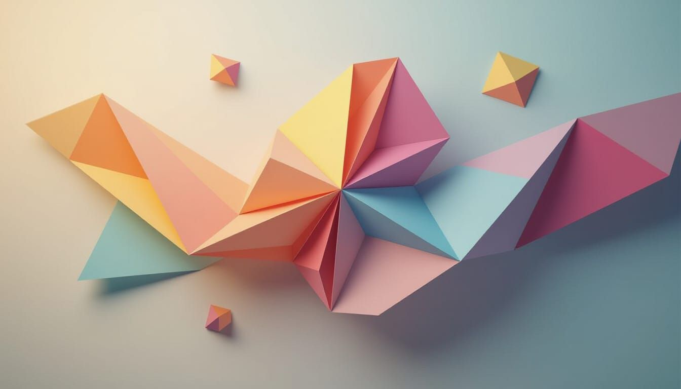 Origami Paper Folds with Glowing Geometric Shapes