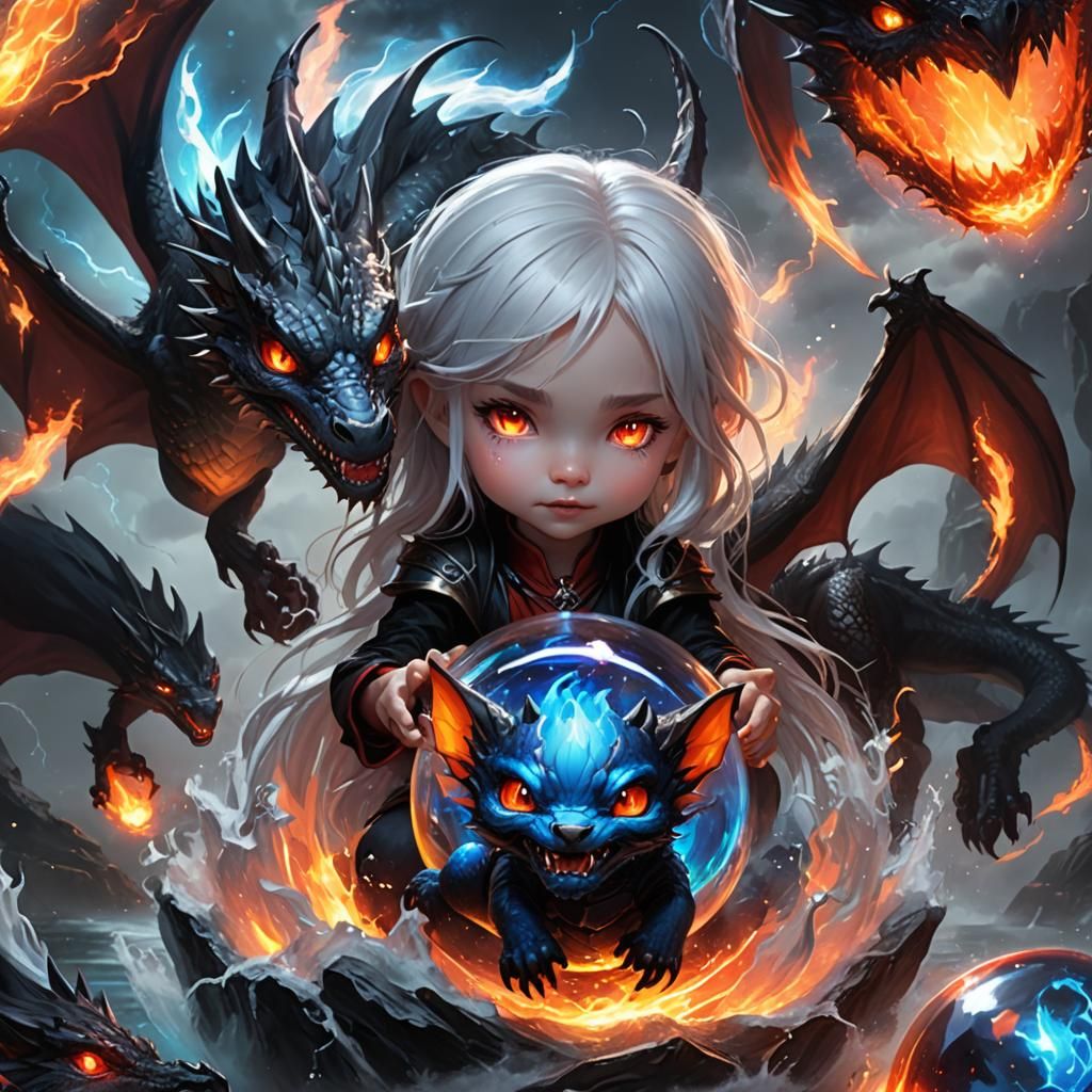 Miniature Dragon Held by Vampire Child