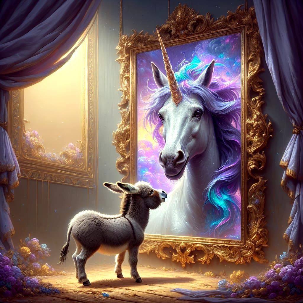 Donkey and Unicorn: Fantasy Mirror Reflection