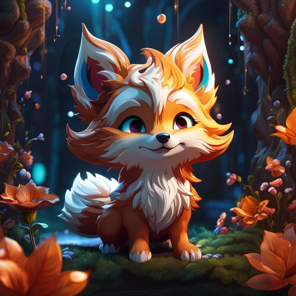 Adorable Magical Fox Chibi Fantasy Concept Art