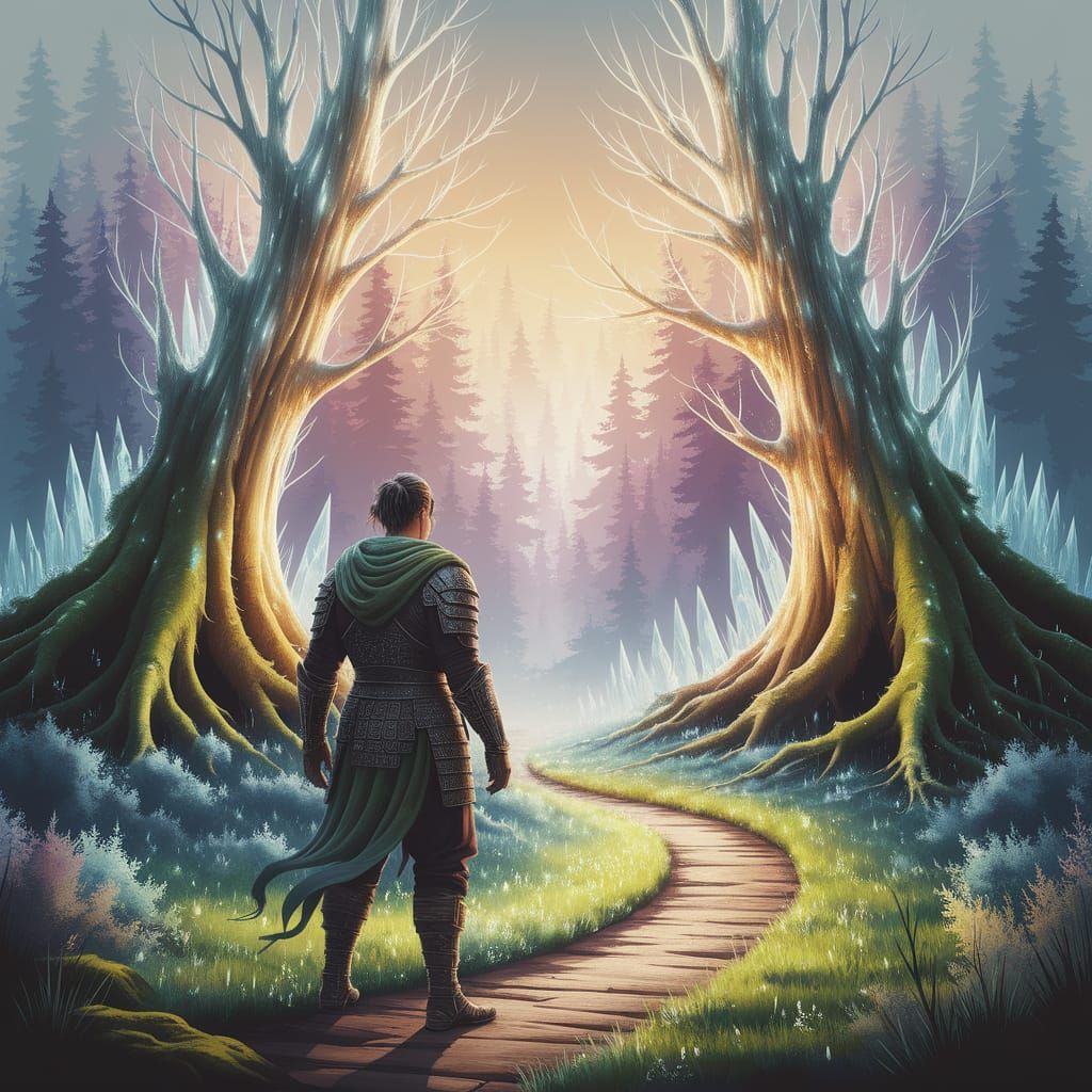 Warrior in Bioluminescent Forest, Watercolor Style