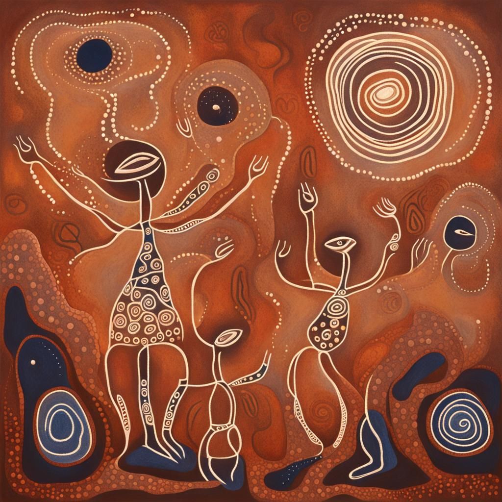 Wandjina Spirits in Aboriginal Rock Art Style