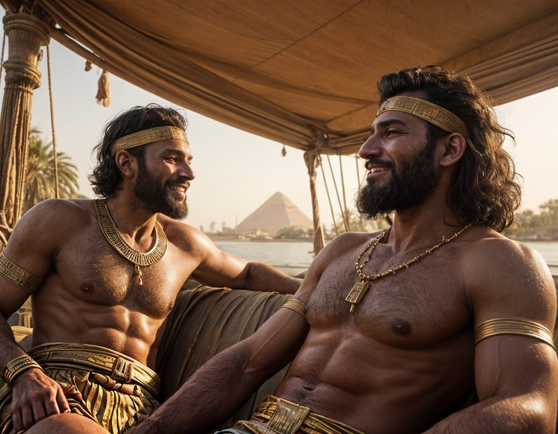 Intimate Moment: Egyptian Men on the Nile