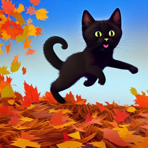 Playful Kitten Leaps in Autumn Leaves: 3D Illustration