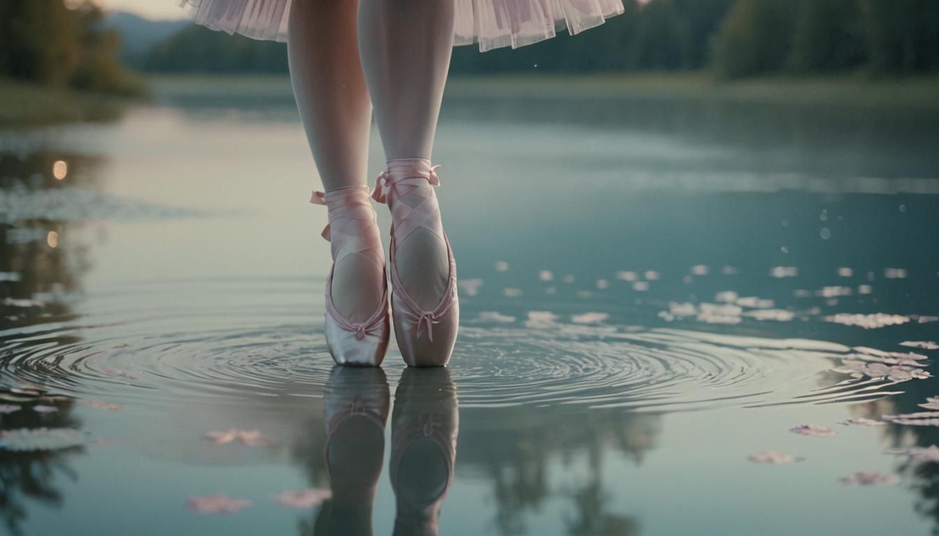 Ballerina on Pointe in Ethereal Lake Scene