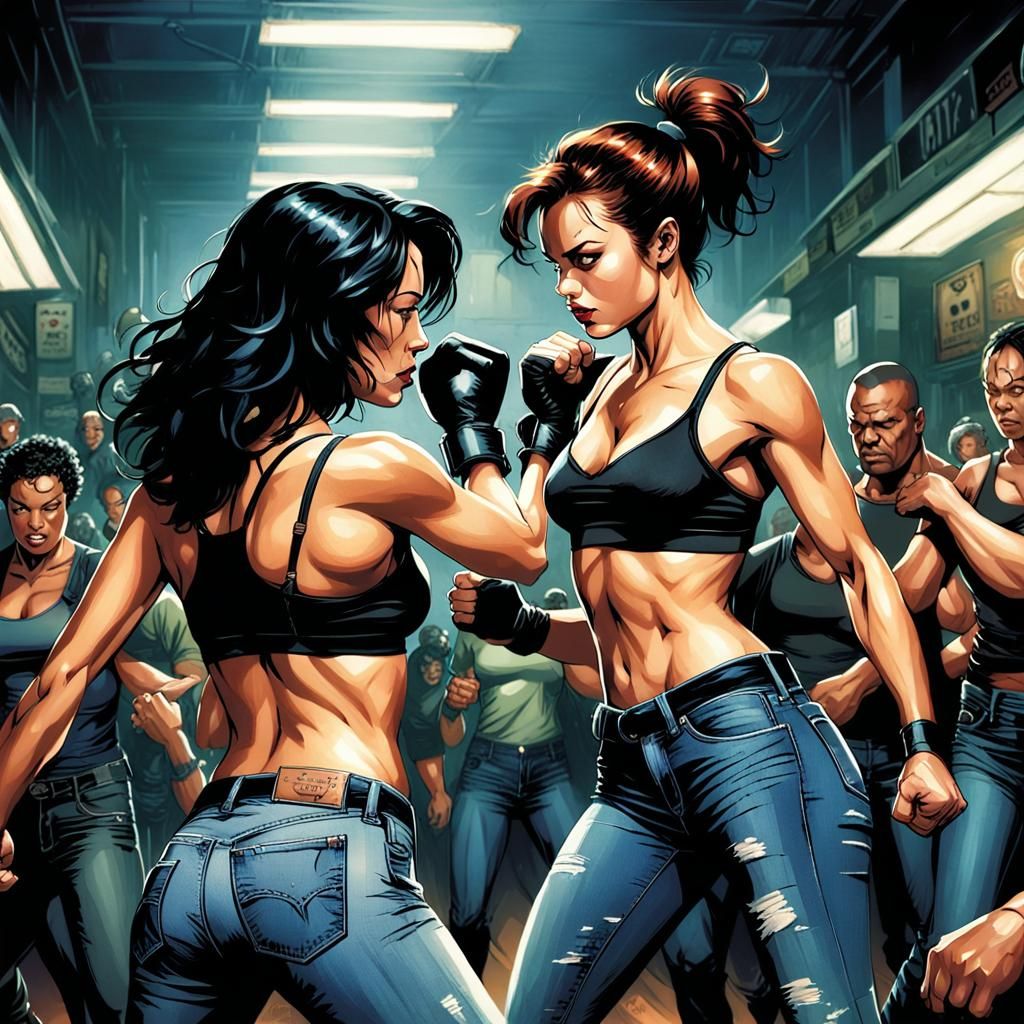 Comic Book Art: Two Women Fighting