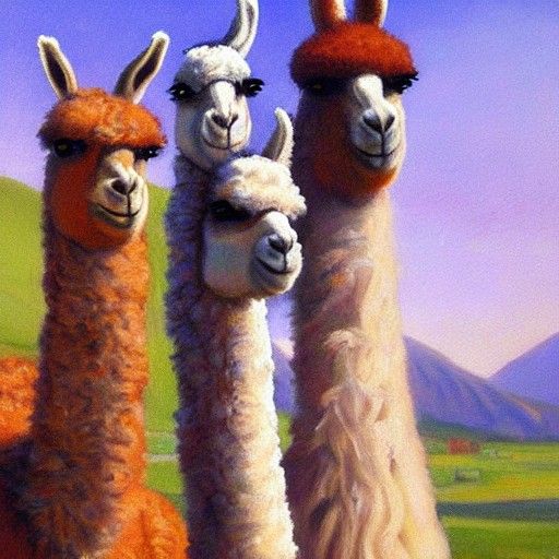 Llama Singing Opera in Beautiful Dress as Oil Painting