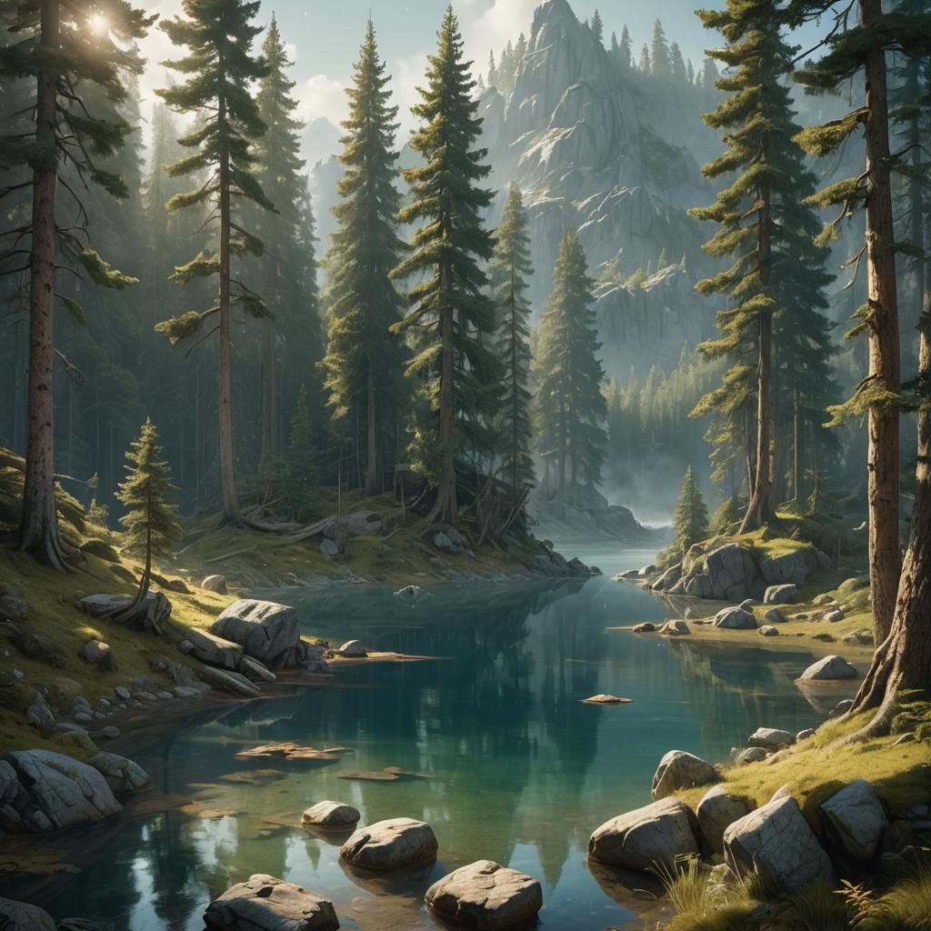 Mountain Lake in Jean-Baptiste Monge Style